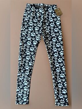 Black with White Paw Print Leggings - Women's Cozy Stretch